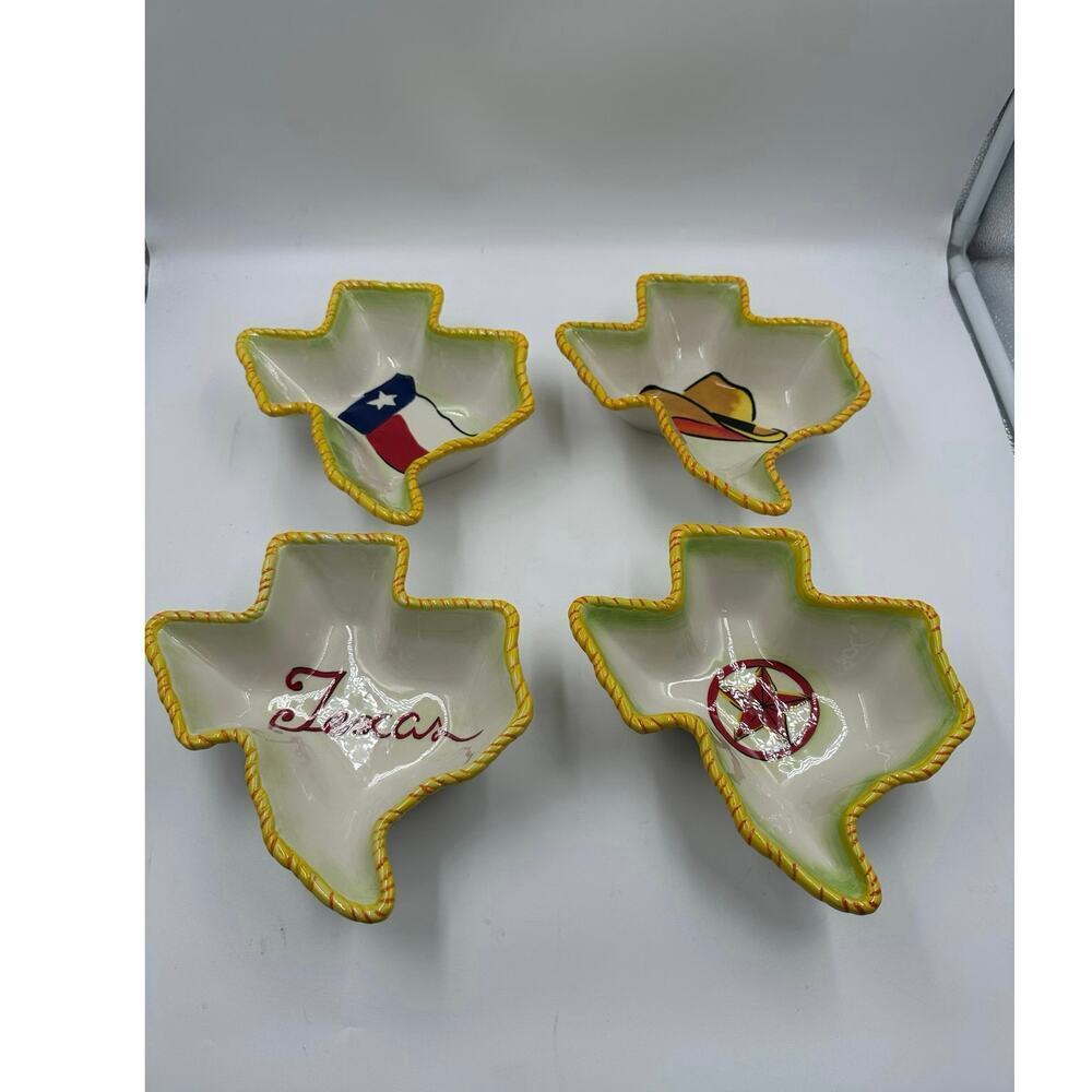 Clay Art Bowls Texas Map Shape Cowboy Hat Flag Serving Candy Trinket Rope Trim